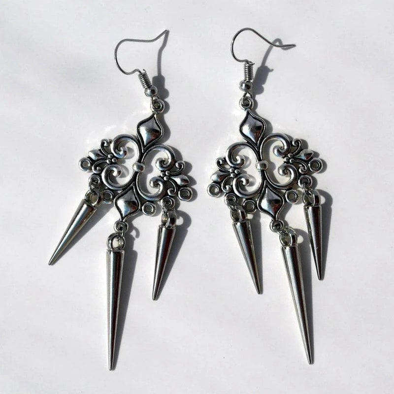 Goth Punk Cross Rivet Dangle Drop Zink Alloy Earrings