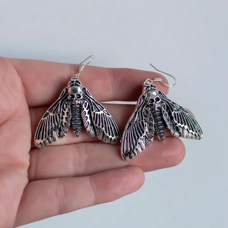 Gothic Vintage Moth Skull Head Zink Alloy Hoop Earrings