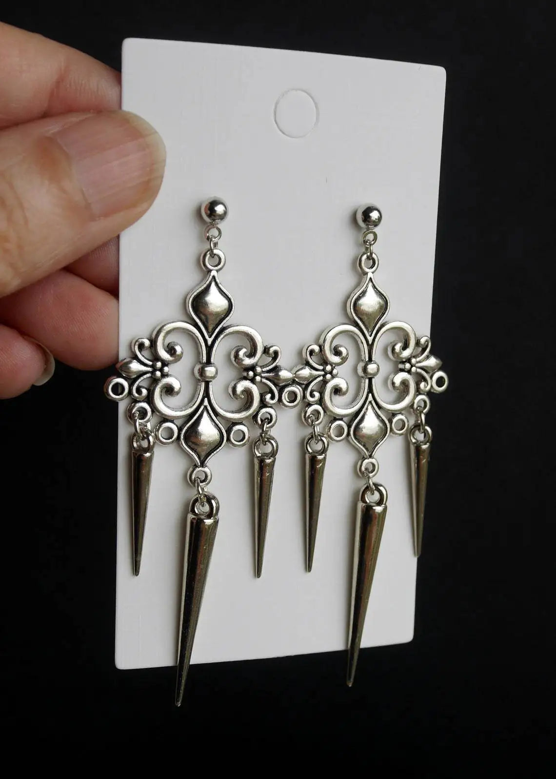 Goth Punk Cross Rivet Dangle Drop Zink Alloy Earrings