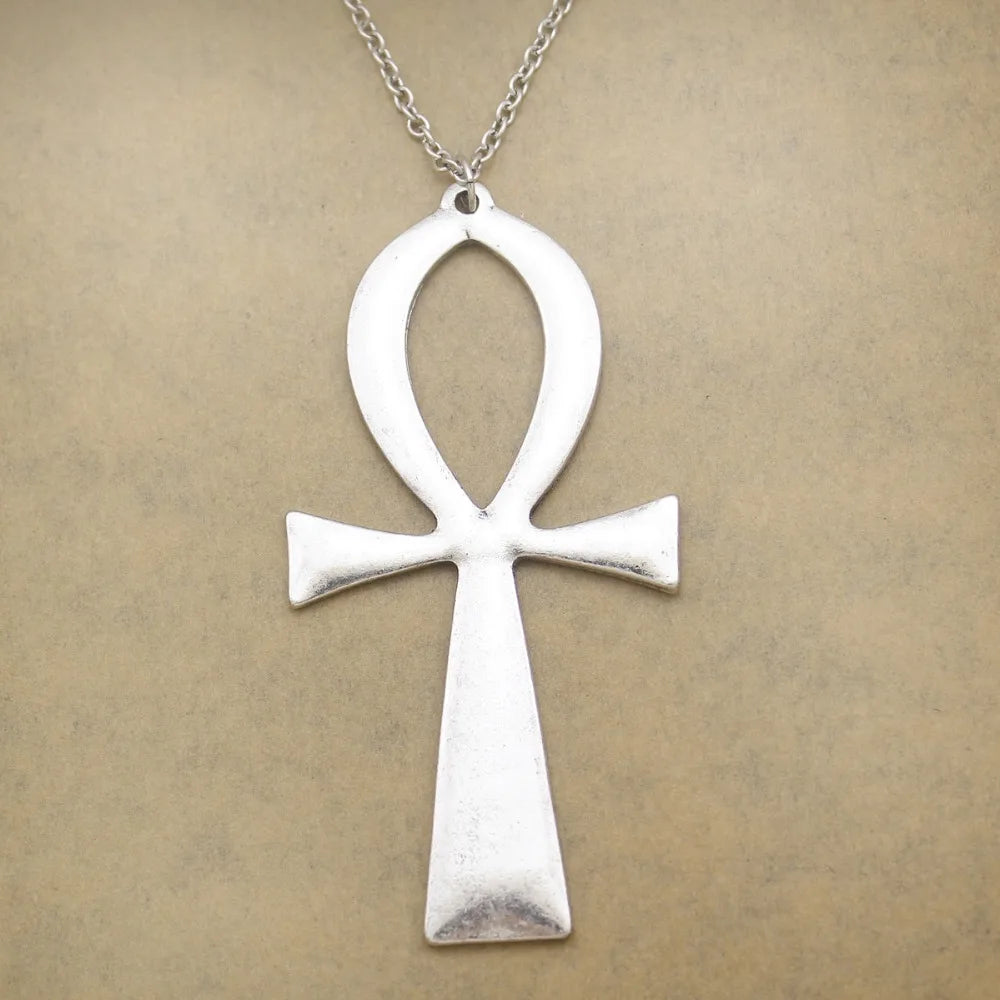 Egyptian Life Large Cross Pendant & Earrings Zinc Alloy Necklace 10x5cm