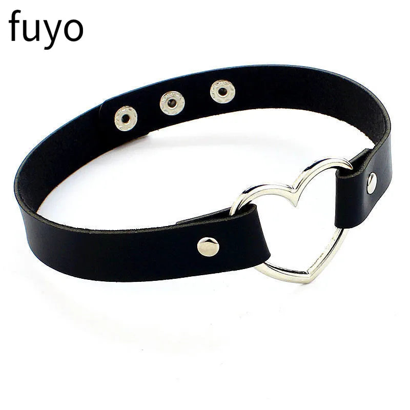 Gothic Punk Black Cross Heart Circle PU Leather Choker Selection
