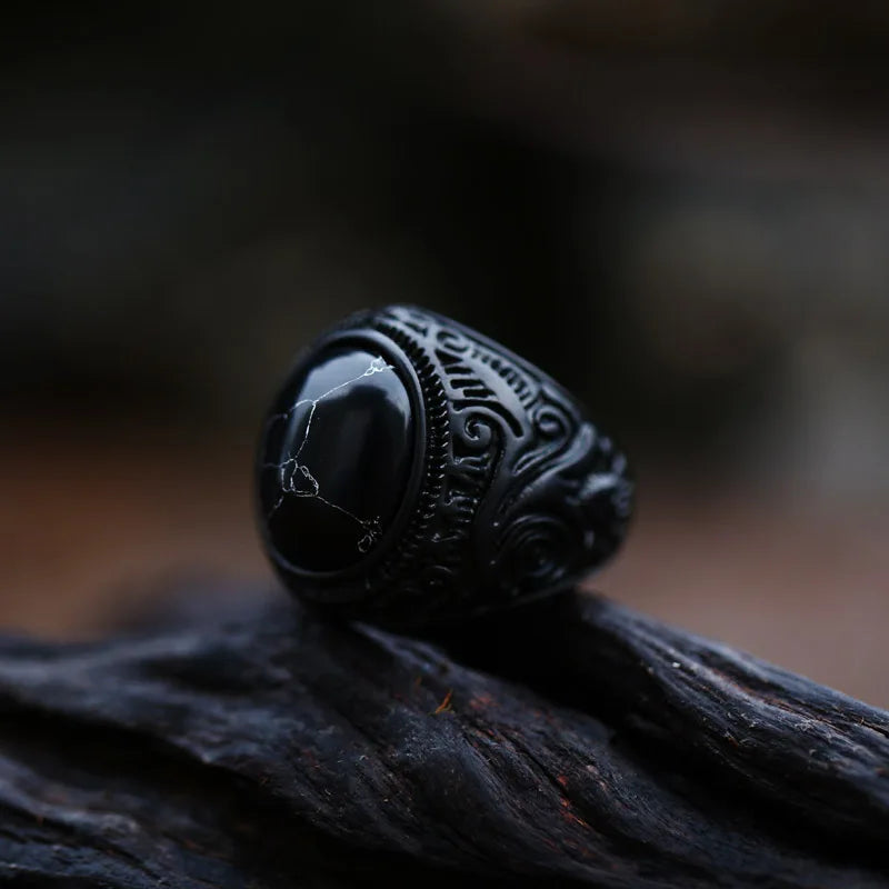 Ancient Oval Tiger Eye Large Stone Bold Ring in Stainless Steel, Unisex