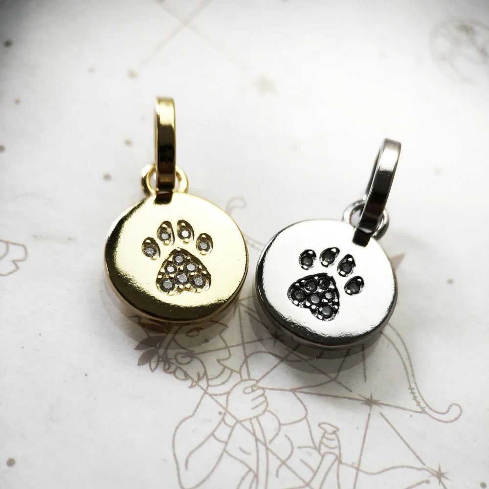 925 Sterling Silver CZ Stones Dog Footprint Paw Pendant - Gold Plated