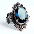 Large Oval Sapphire 925 Sterling Silver Plated Gothic Ring
