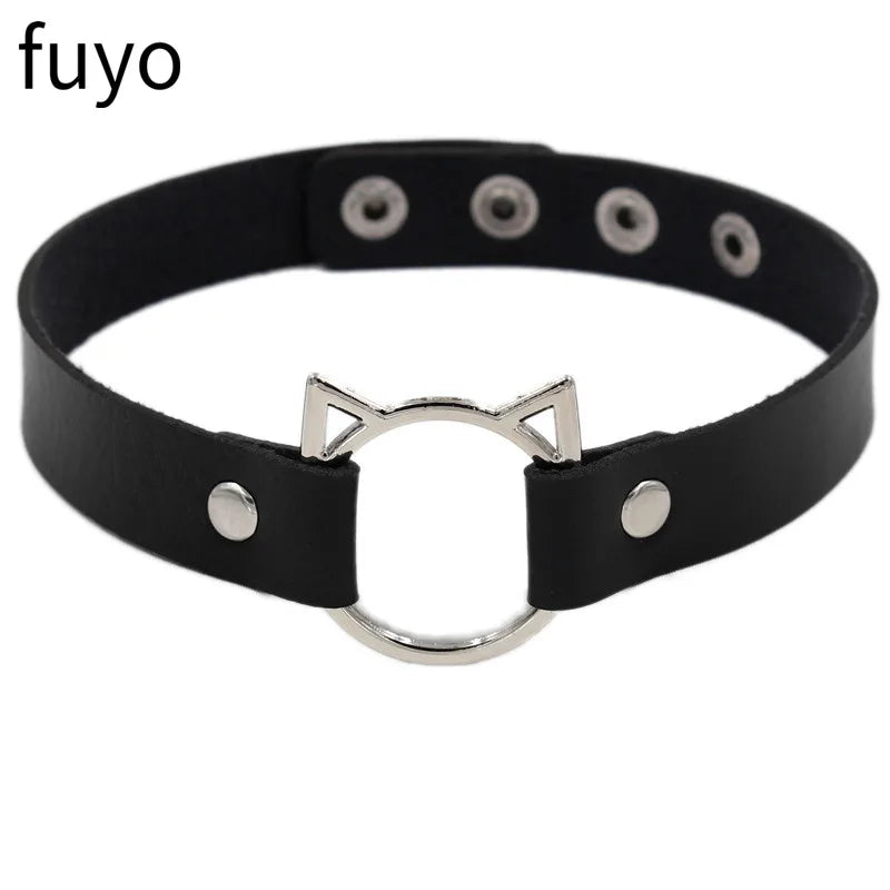 Gothic Punk Black Cross Heart Circle PU Leather Choker Selection