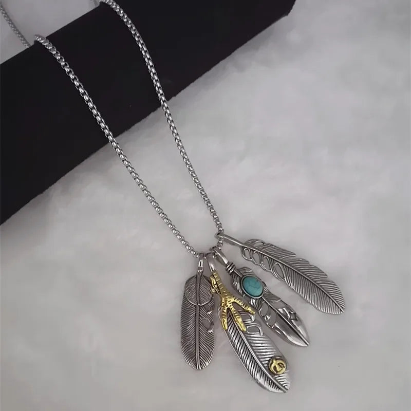 Feather Eagle Claw Leaf Pendant Stainless-Steel Necklaces