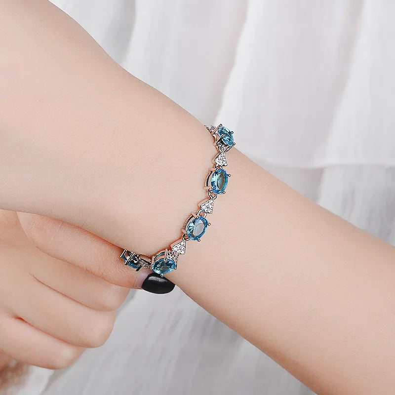 Artificial Blue Stone Clear CZ Bracelet in 925 Sterling Silver - More Colors