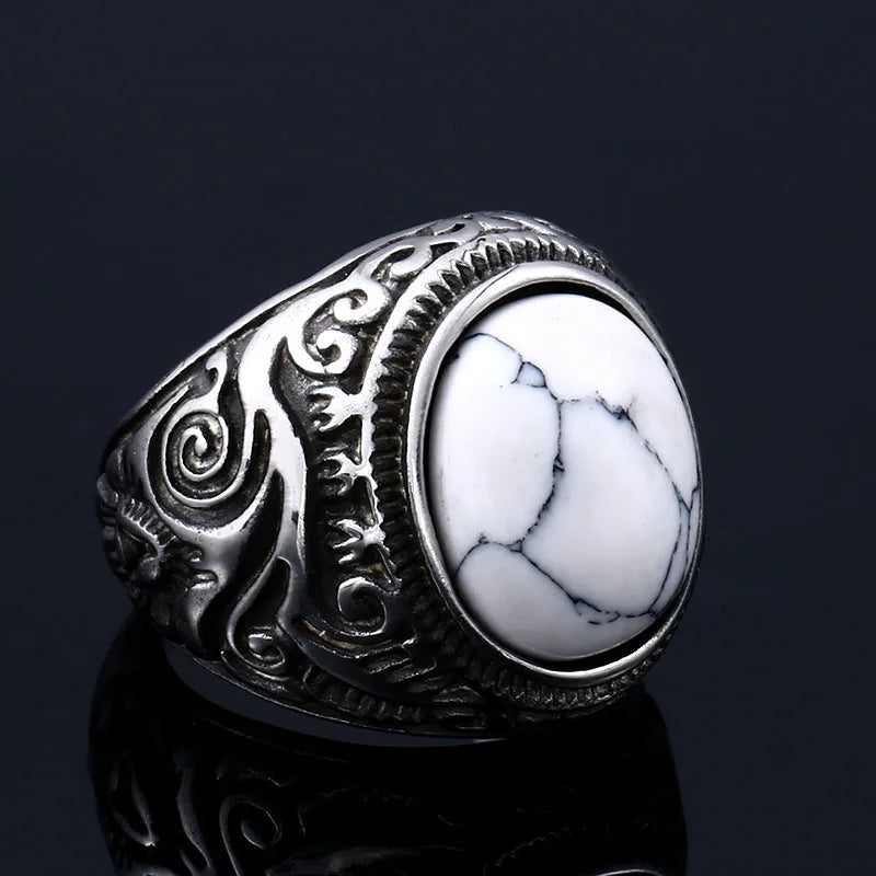 Ancient Oval Tiger Eye Large Stone Bold Ring in Stainless Steel, Unisex