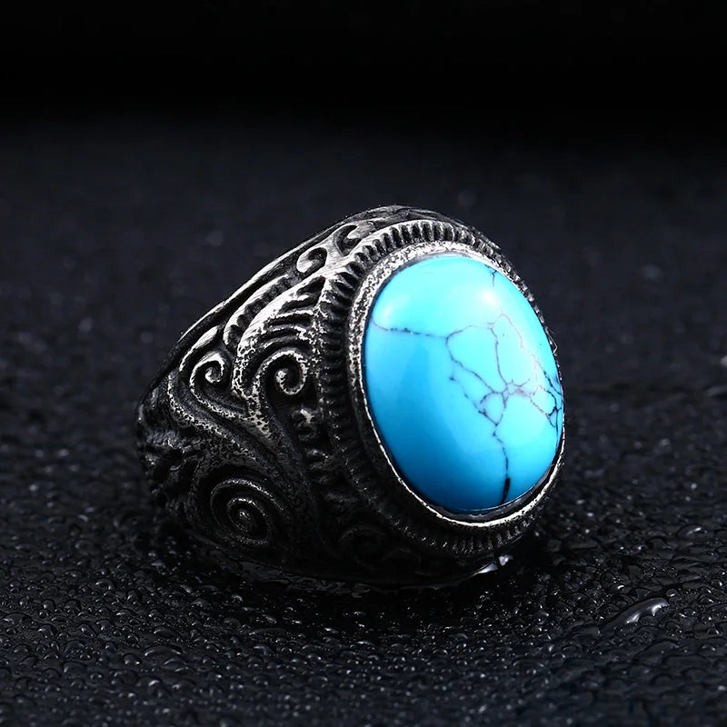 Ancient Oval Tiger Eye Large Stone Bold Ring in Stainless Steel, Unisex