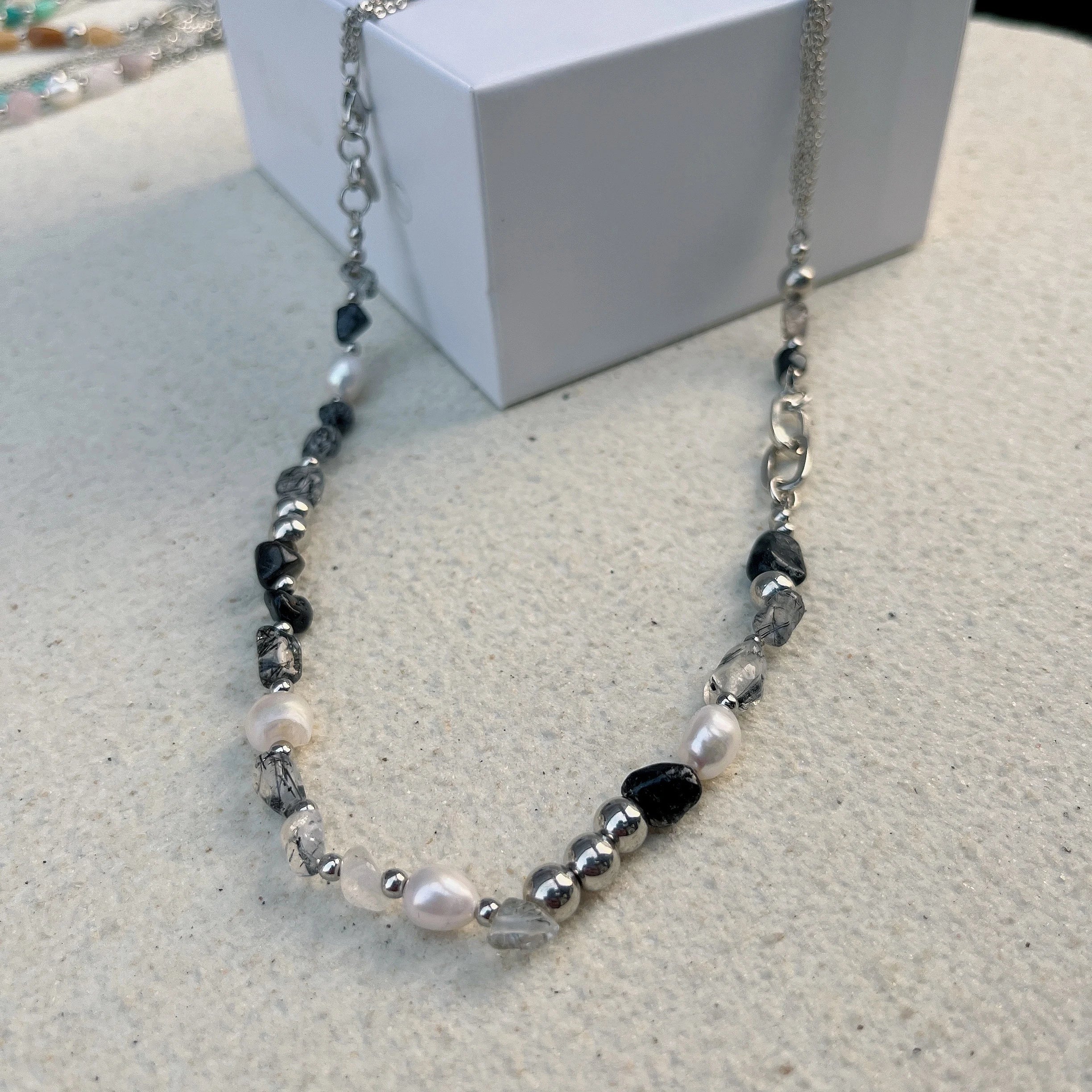 Natural Blue Crystal Freshwater Pearl Zinc Alloy Necklace