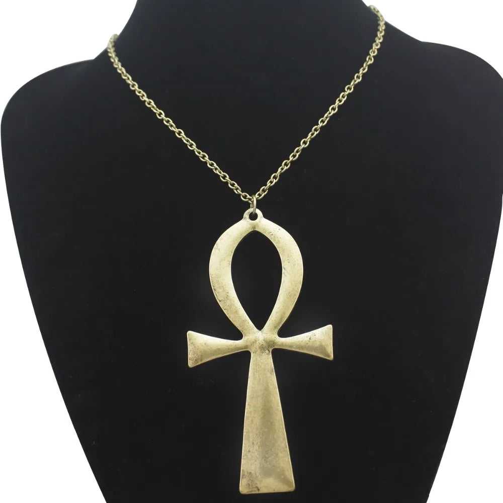 Egyptian Life Large Cross Pendant & Earrings Zinc Alloy Necklace 10x5cm