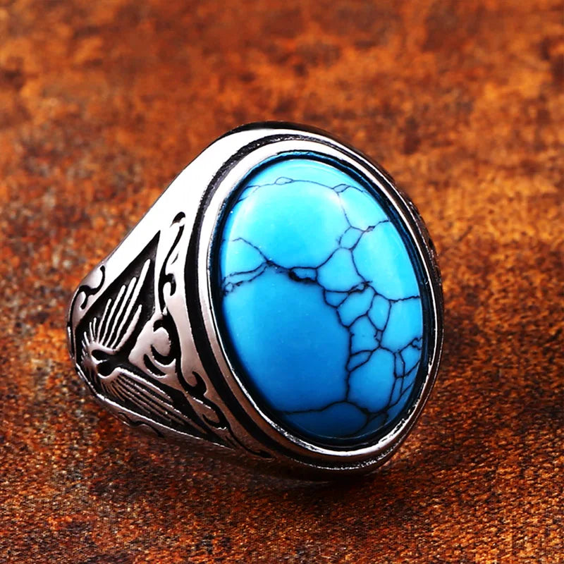 Ancient Oval Tiger Eye Large Stone Bold Ring in Stainless Steel, Unisex