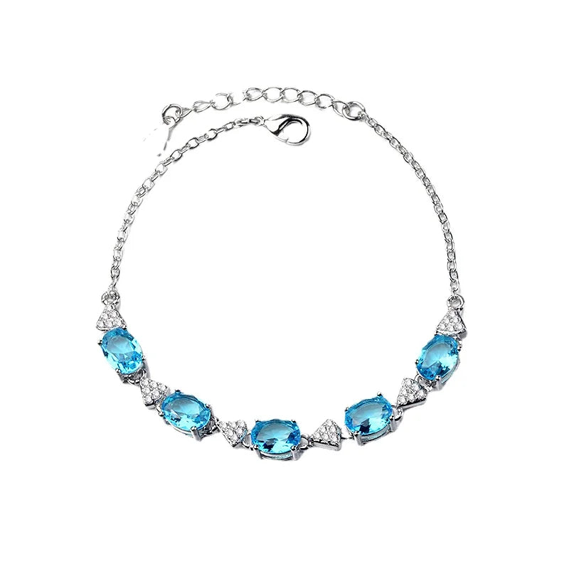 Artificial Blue Stone Clear CZ Bracelet in 925 Sterling Silver - More Colors