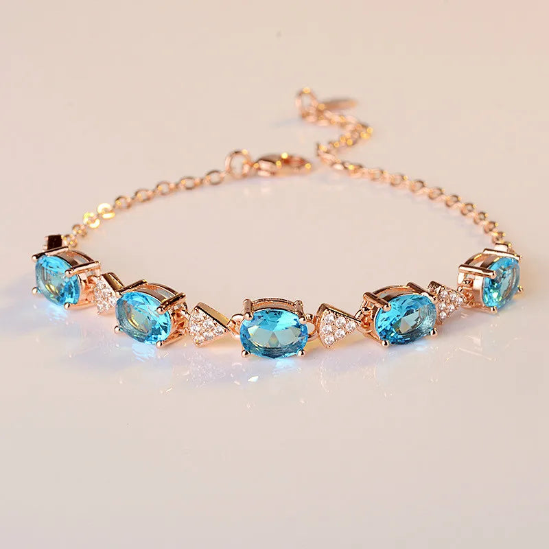 Artificial Blue Stone Clear CZ Bracelet in 925 Sterling Silver - More Colors