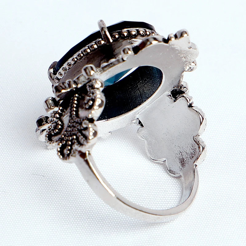 Large Oval Sapphire 925 Sterling Silver Plated Gothic Ring
