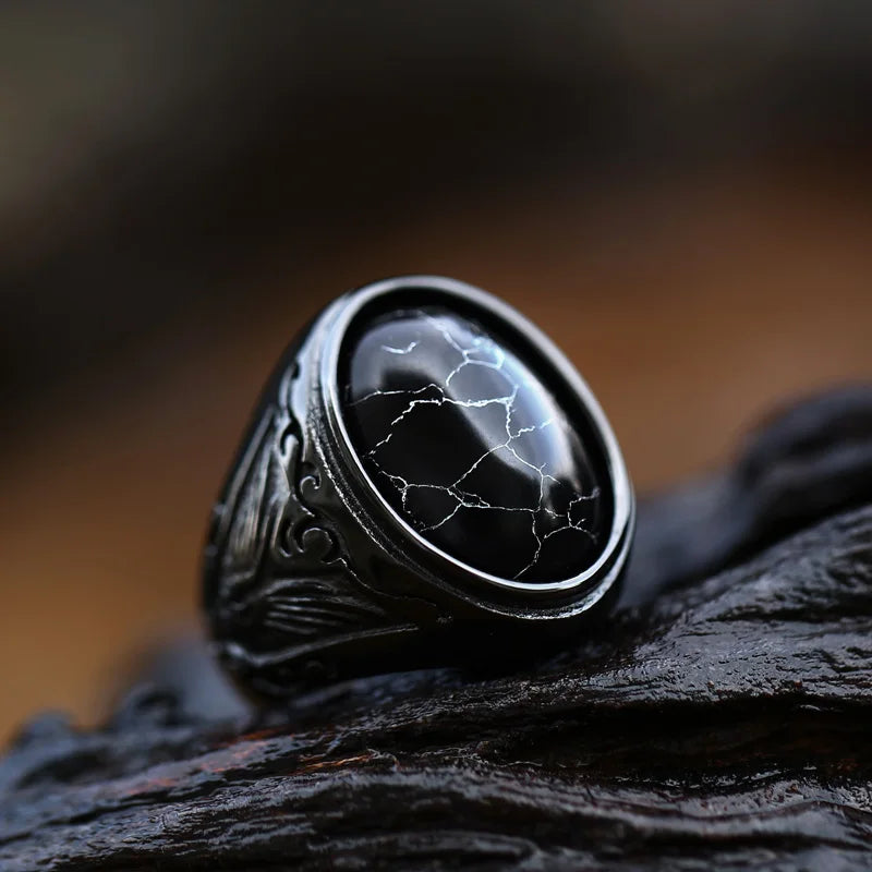 Ancient Oval Tiger Eye Large Stone Bold Ring in Stainless Steel, Unisex