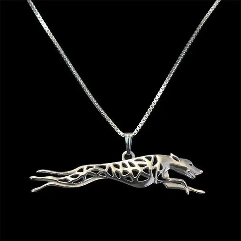 Running Dog Pendant on Zinc Alloy Necklace - Silver Plated or Golden