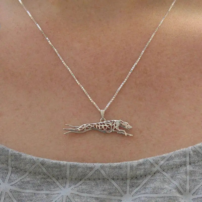 Running Dog Pendant on Zinc Alloy Necklace - Silver Plated or Golden
