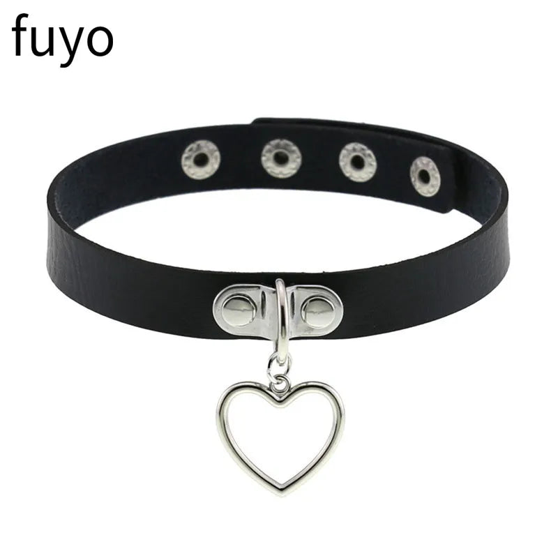 Gothic Punk Black Cross Heart Circle PU Leather Choker Selection
