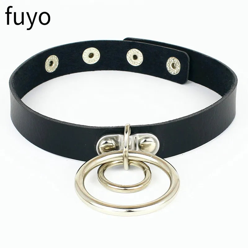 Gothic Punk Black Cross Heart Circle PU Leather Choker Selection