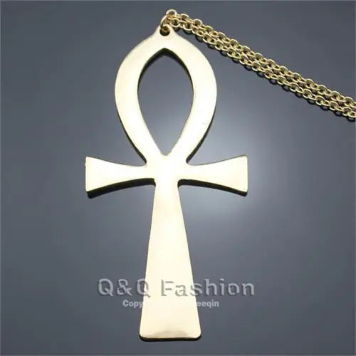 Egyptian Life Large Cross Pendant & Earrings Zinc Alloy Necklace 10x5cm