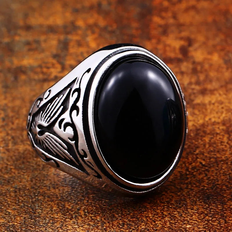Ancient Oval Tiger Eye Large Stone Bold Ring in Stainless Steel, Unisex