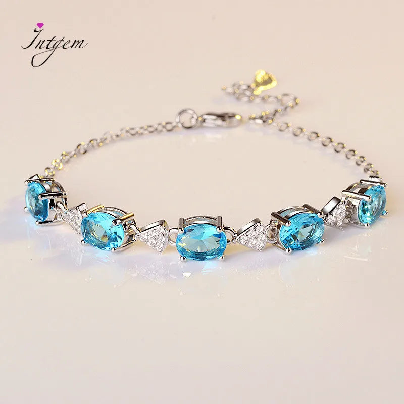 Artificial Blue Stone Clear CZ Bracelet in 925 Sterling Silver - More Colors