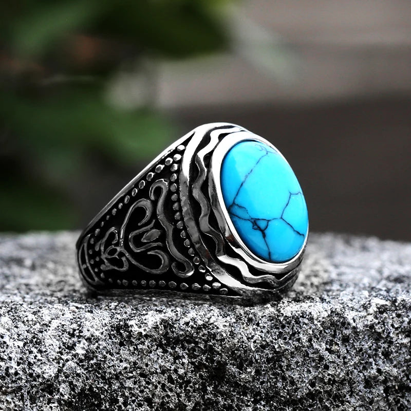 Ancient Oval Tiger Eye Large Stone Bold Ring in Stainless Steel, Unisex