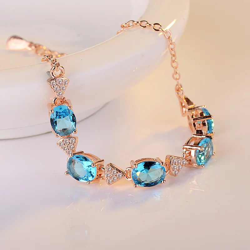 Artificial Blue Stone Clear CZ Bracelet in 925 Sterling Silver - More Colors