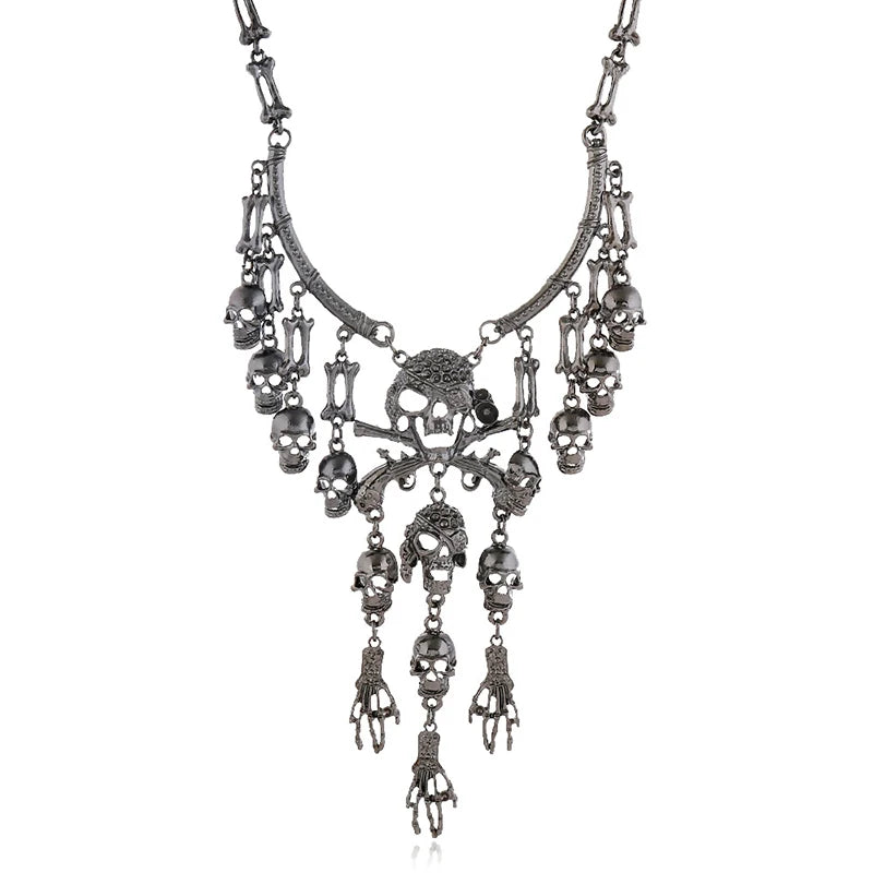 Pirate Goth Multi Skeleton Skull Rhinestone Choker Zinc Alloy Necklace