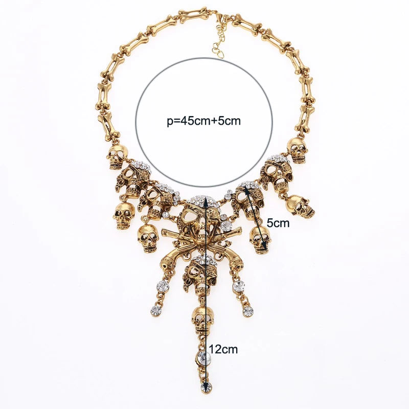 Pirate Goth Multi Skeleton Skull Rhinestone Choker Zinc Alloy Necklace