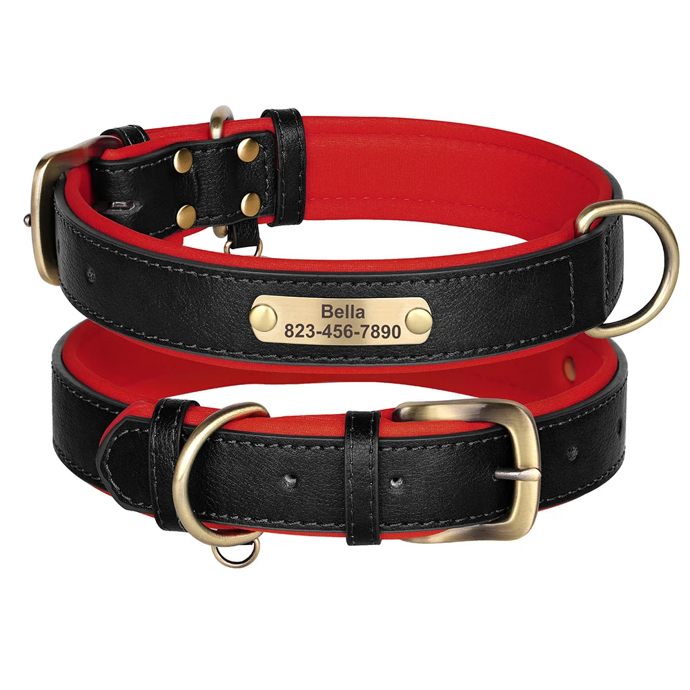 Soft Faux Leather Adjustable Dog Collar - Customize, Engrave, Name Tag, ID Necklace