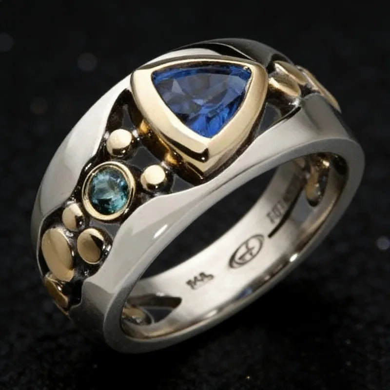Two-Tone Multicolor Zircon Zinc Alloy Band Ring - Bold, Rare, Statement