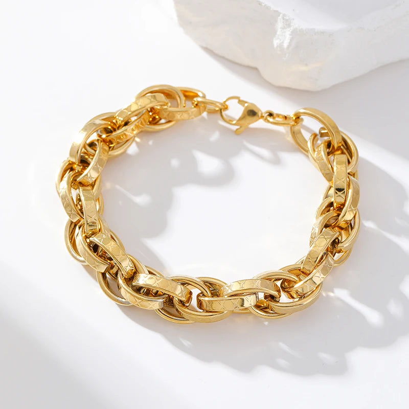 Choice of 18K Gold Plated Stainless Steel Thick Cuban Chain Bracelets - Bold, Statement