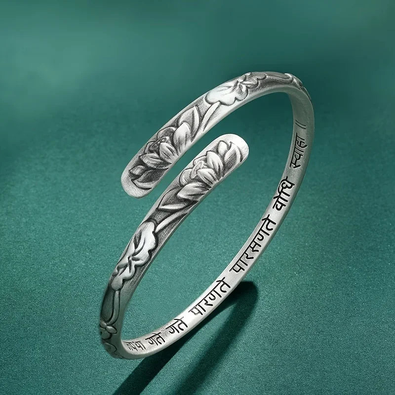 Thai Silver Lotus Flower Cuff Bracelet