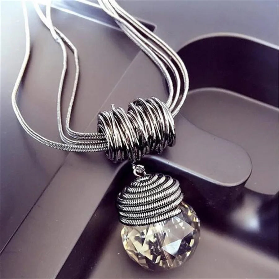 Selection of Bold Long Alloy Necklaces with Large Crystal Pendants