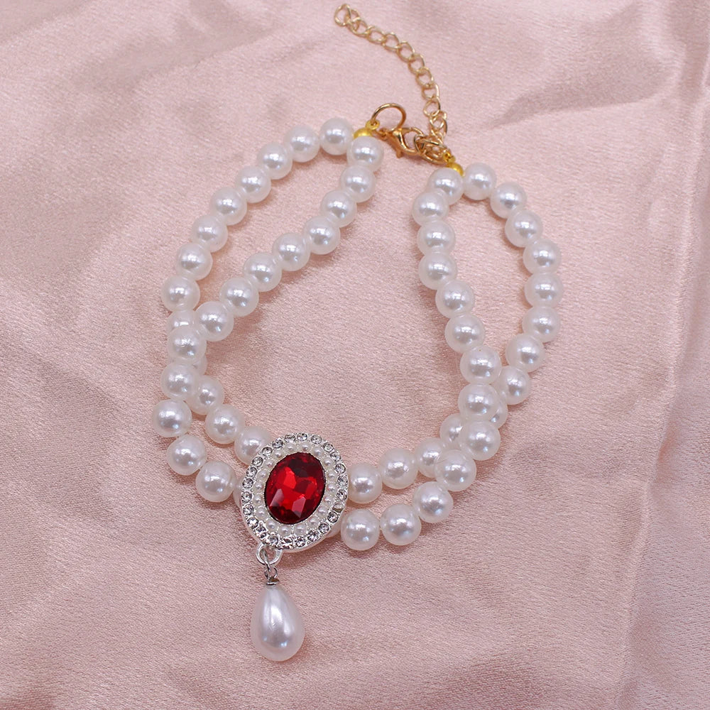 Royal Faux Pearl Green Crystal Pendant Necklace for Dogs & Cats