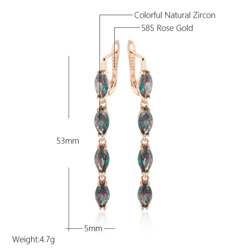 14K Rose Gold Plated Copper Long Dangle Earrings with Light Violet Natural Zircons
