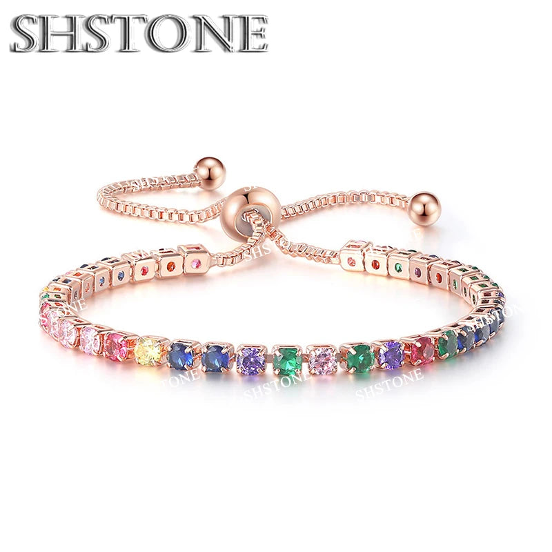 Selection of 925 Sterling Silver Chain Bracelets with Multi-colored Zircons