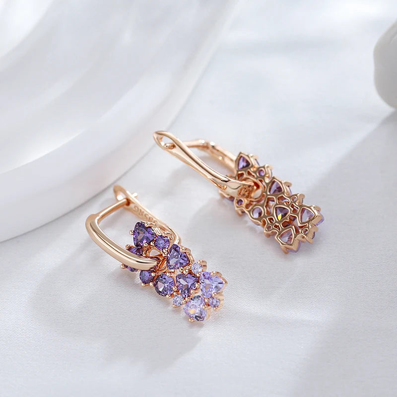 14K Gold Plated Copper Violet Natural Zircon Drop Earrings