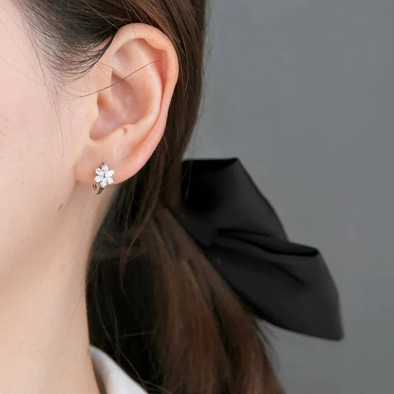 925 Sterling Silver Flower CZ Earrings