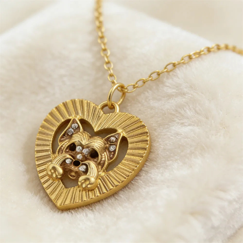 Collection of CZ Stone Dog Pendant Necklaces MANY BREEDS in Gold/Silver Tone Alloy - Choose Your Breed