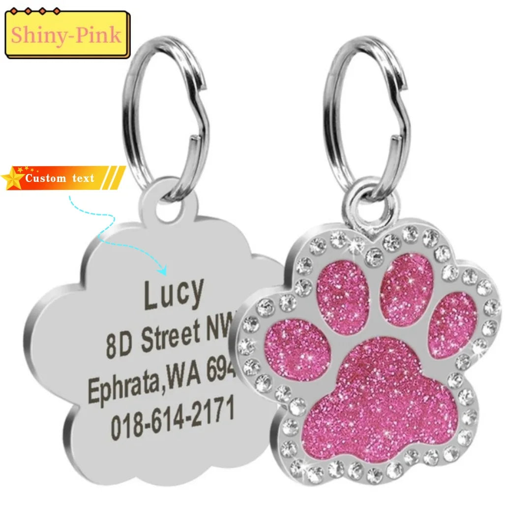 Stainless Steel Pet ID Tag with CZ Diamonds, in Multiple Colors