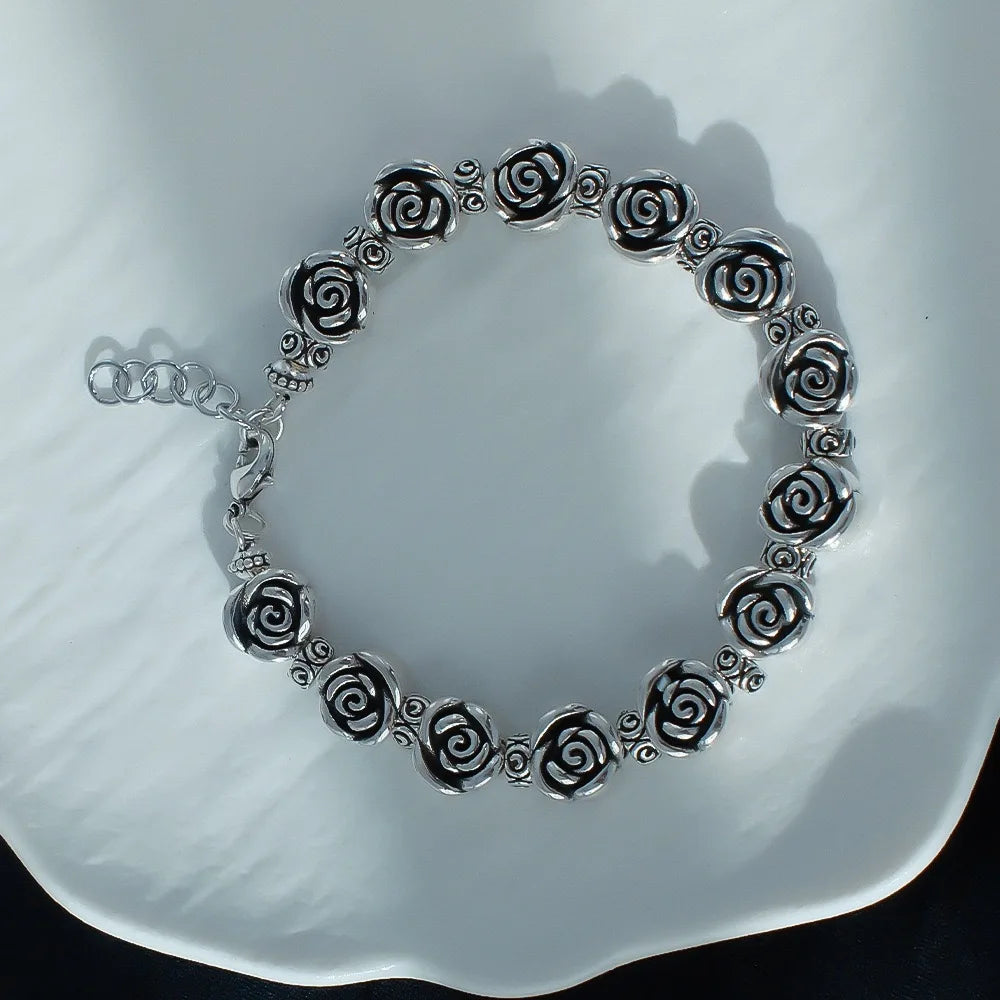 Vintage Inspired 925 Sterling Silver Rose Bracelet