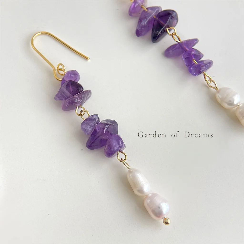 Handcrafted Natural Amethyst Freshwater Pearl Earrings