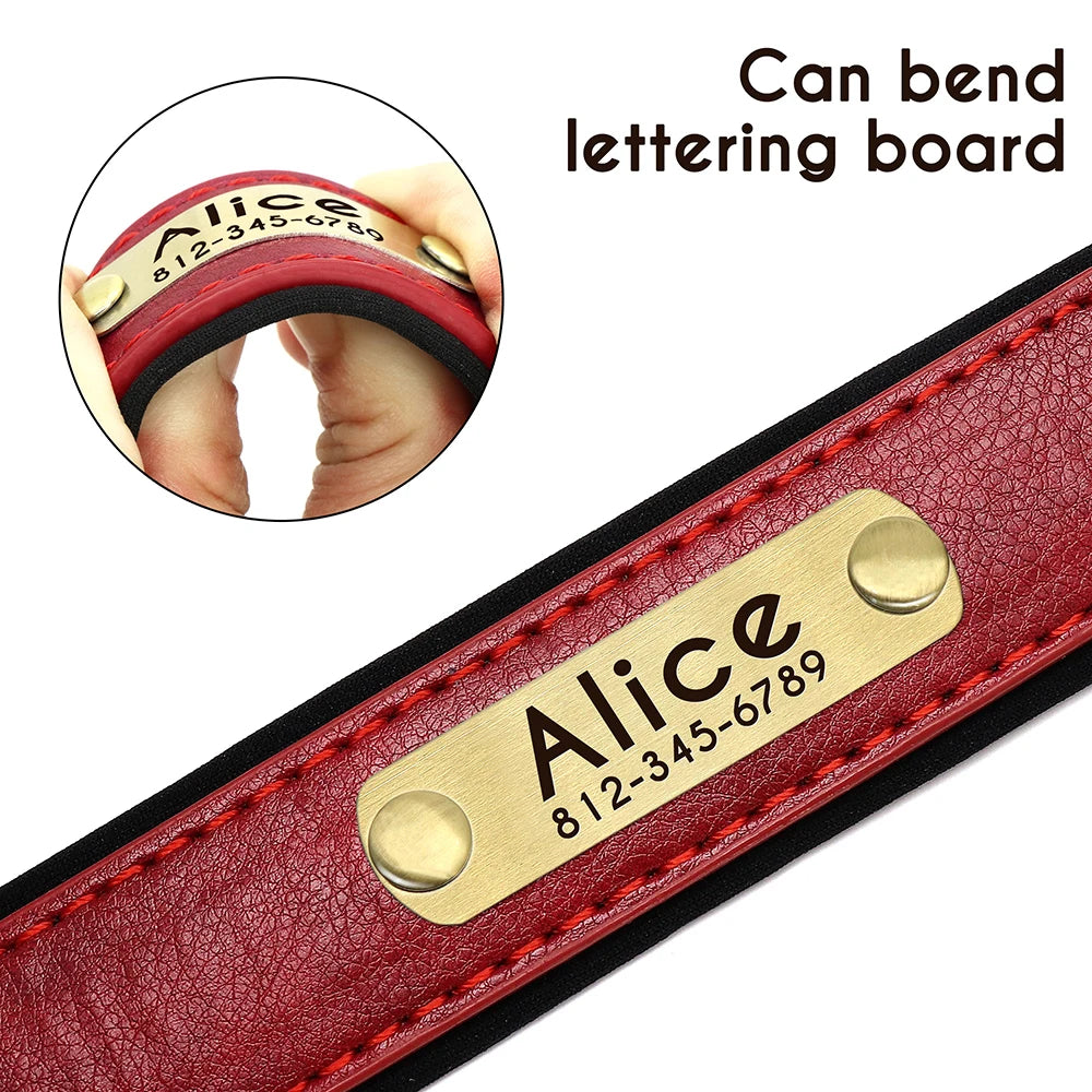 Quality Faux Leather Dog Collar Leash Set - Customize, Engrave, Name Tag