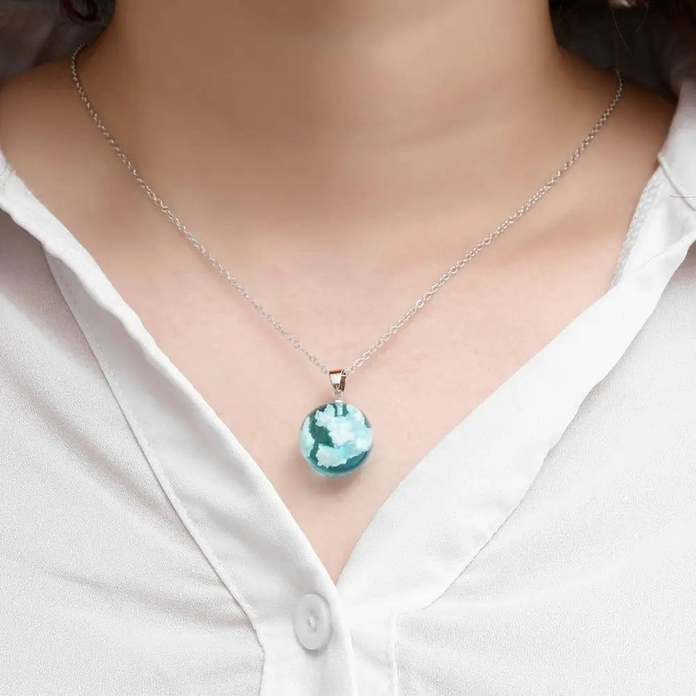 Transparent Resin Ball with Clouds Pendant Necklace in Zinc Alloy - More Styles: Half Moon, Bird