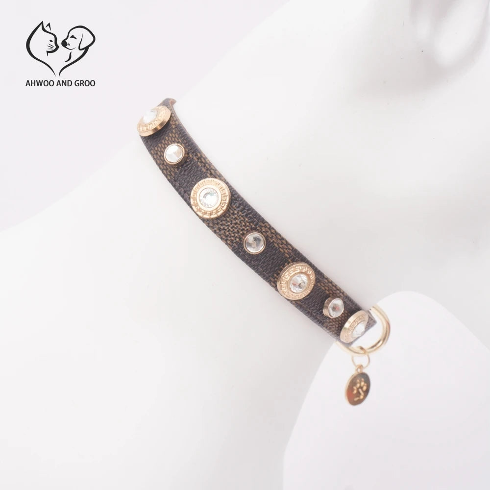 PU Leather Zinc Alloy Collar with Rhinestones & Clover Pendant
