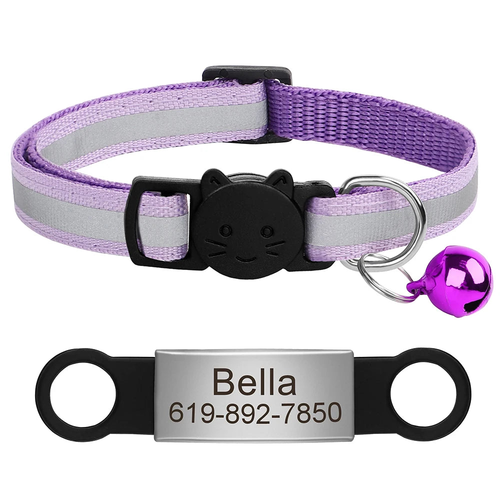 Reflective Fabric Pet Collar with Engravable ID Tag