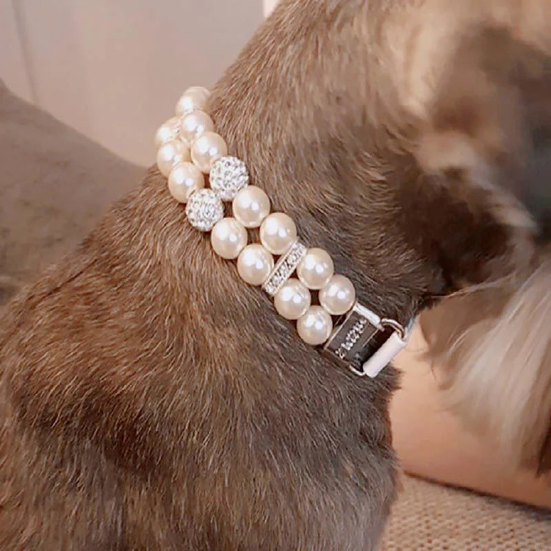 Fashionable Faux Pearl Crystals Adjustable Collar & Leash